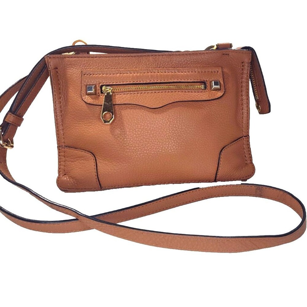 Rebecca Minkoff Mini MAC Brown Leather Crossbody Purse Gold Hardware Stud Bottom